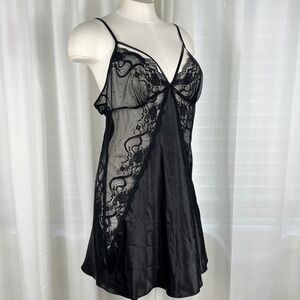 In‎ Bloom by Jonquil Black Lace Satin Chemise Nightgown Goth Womens Large NWT